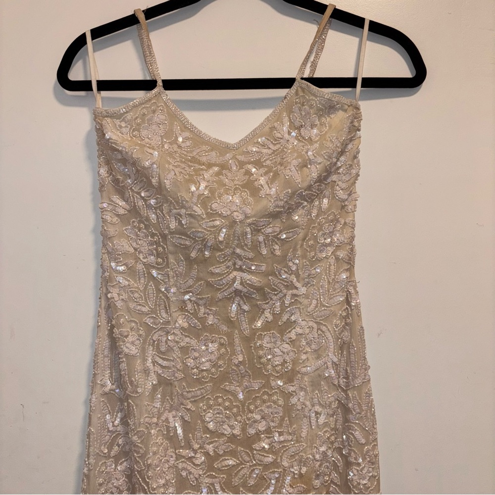 Vintage Ibiza Beaded Silk Slip Dress | Wedding / Evening Gown Size Large
